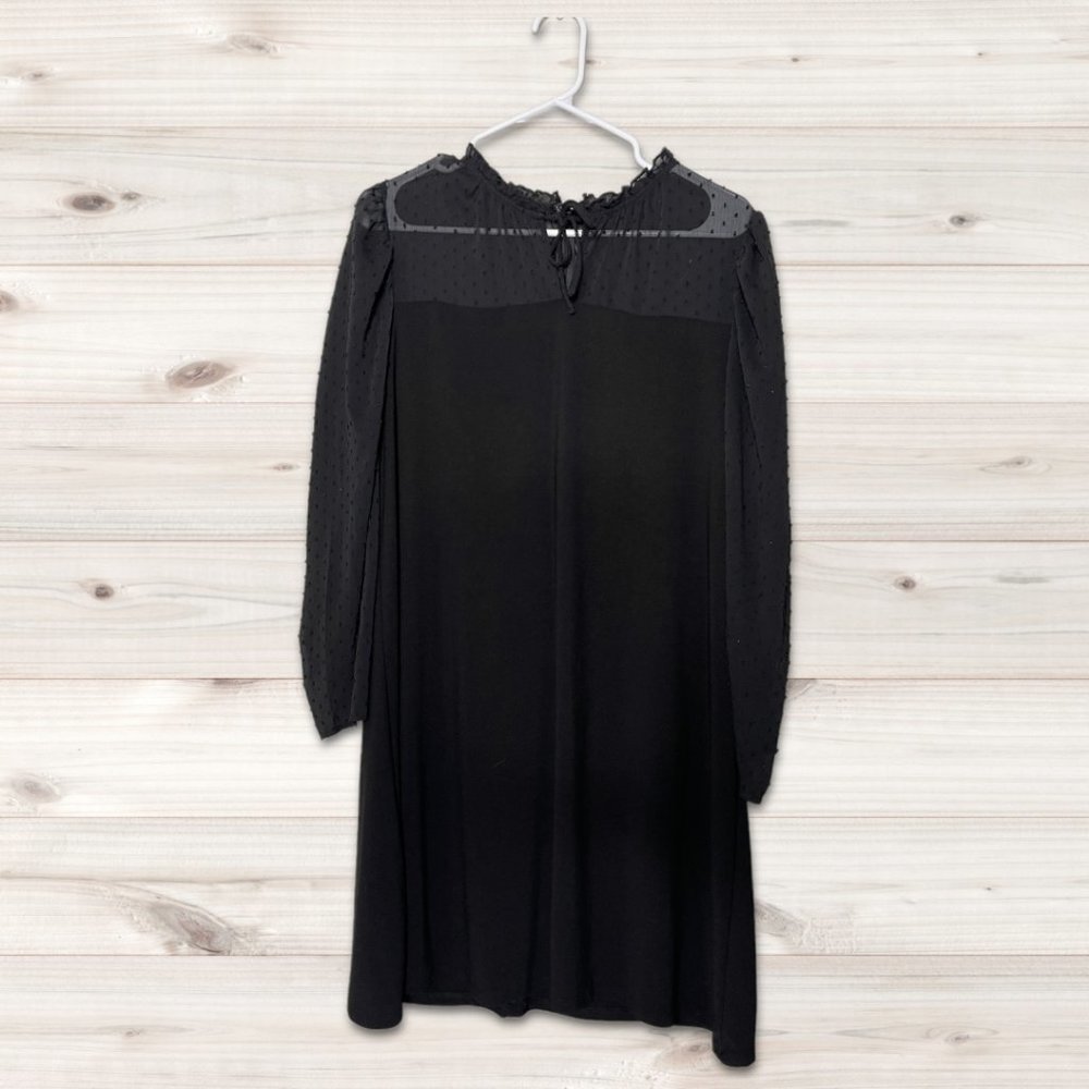 𝅺Cece Classic Black Puffed-Shoulder Contrast Sheath Dress Size L